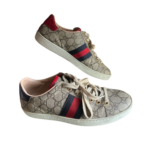 Gucci ACE GG Supreme Canvas Python Sneakers Beige Leather - Picture 4 of 10